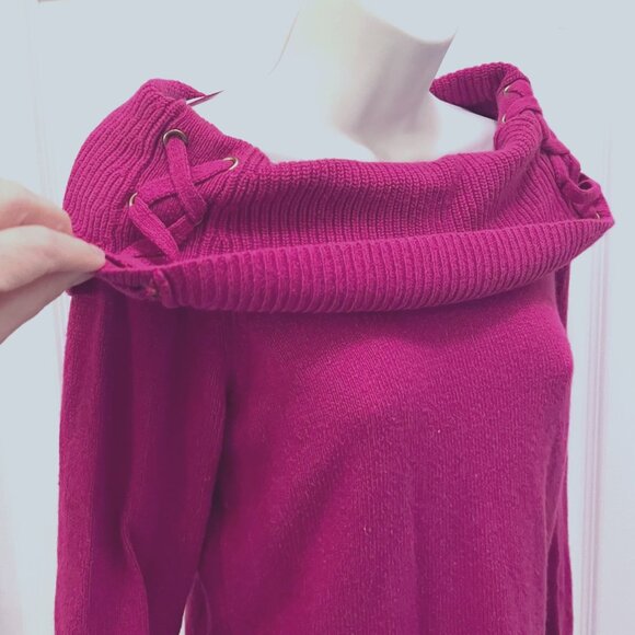 Cache Women's Fuchsia/Gold Shrug Off Shoulder Rabbit Hair Mix Sweater-Size Med - Picture 11 of 14